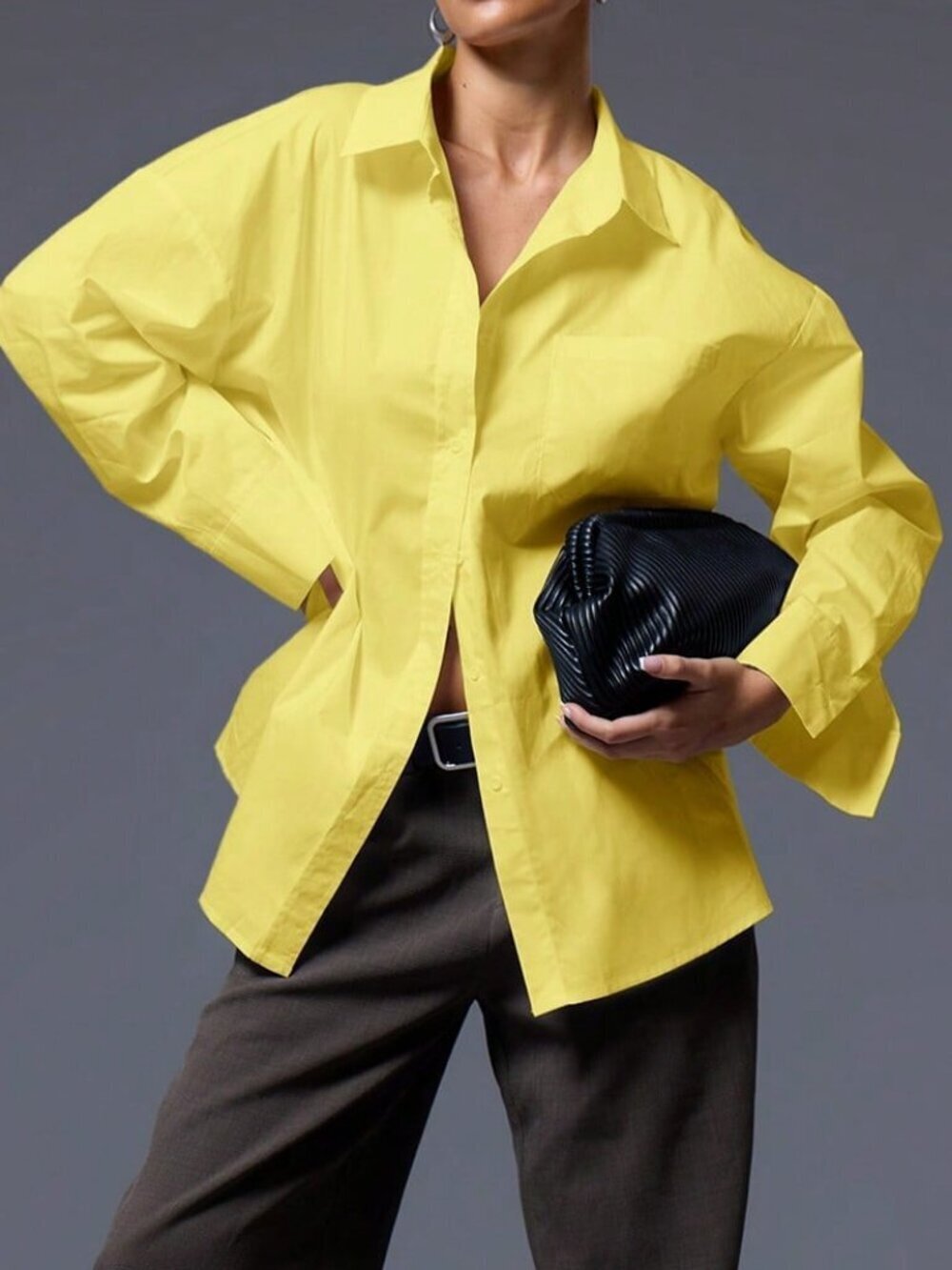 Yellow Casual Women's Oversized Button-Up Shirt